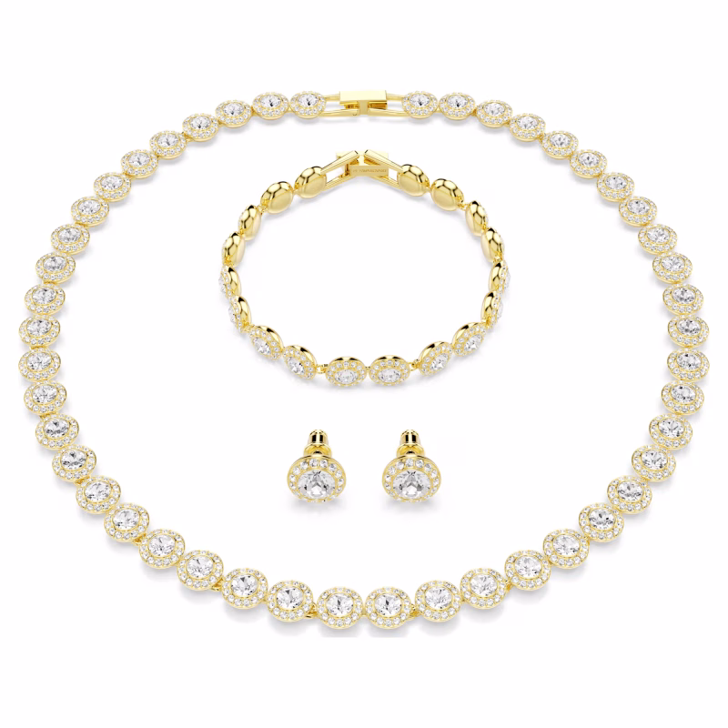 Swarovski Una Angelic Set (3), round cut, white, gold alloy layer